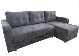 Диван угловой раскладной ППУ Евроугол серый плюш 245х150