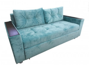 Диван прямой тройной раскладки ППУ бирюзовый плюш 200 см