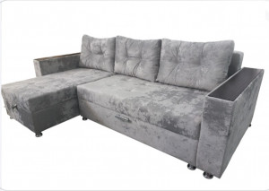 Диван угловой раскладной ППУ Евроугол серый плюш 245 см