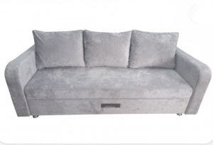 Диван прямой раскладной ППУ Еврокнижка серый плюш 220см