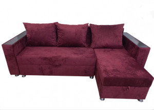 Диван угловой раскладной ППУ Евроугол бордовый плюш 225х145 см