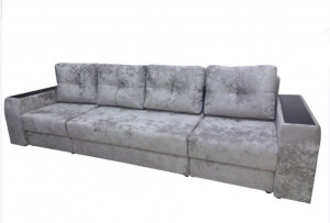 Диван П-образный раскладной ППУ Эдинбург серый плюш 340 см