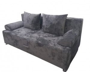 Диван прямой раскладной ППУ Валик с утяжкой серый плюш 190 см