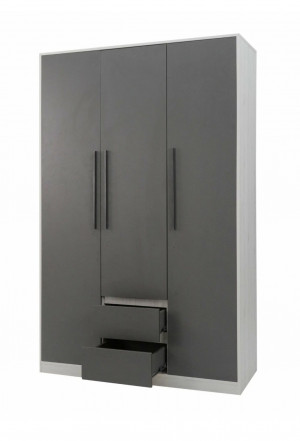 Шкаф распашной 3-х створчатый с ящиками Нильс бодега белая/графит 135х51х210
