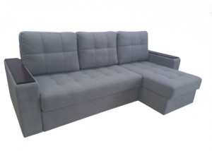 Диван угловой раскладной Данте-12 с отоманкой серый велюр 250х155 см