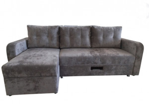 Диван Евро угловой раскладной серый плюш 245х150см
