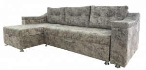 Диван угловой раскладной с оттоманкой с узорами светло-серый велюр 245х153