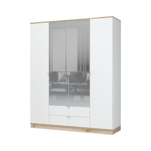 Шкаф распашной 4-х створчатый с зеркалом Юкки дуб делано/белый 180х55х220