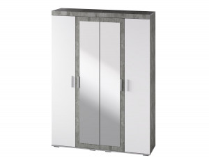 Шкаф распашной  4-х створчатый с зеркалом Инстайл бетон/белый 160х58х220