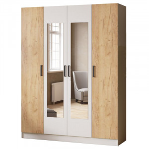 Шкаф распашной 4-х створчатый с зеркалом Ларс Белый Коричневый 160х51х210