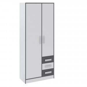 Шкаф распашной 2-х створчатый Тэбби с ящиками Белый/графит 90х45х220