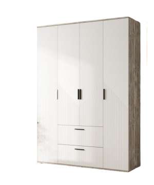 Шкаф распашной 4-х створчатый с ящиками Сильвия Дуб юкон/браш вайт 160х51х224