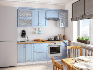 Кухонный гарнитур прямой Сканди - 02 Sky Wood голубой 260