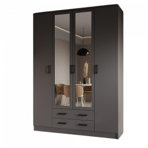 Шкаф распашной 4-х створчатый с ящиками Квадро Графит/Зеркало 160х49х220