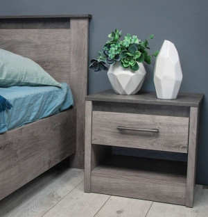 Тумба прикроватная с ящиком  Денвер Риббек серый 50х38х45