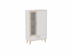 Пенал со стеклом низкий 1 ящик Аврора дуб Мария\Кашемир 86х39х146