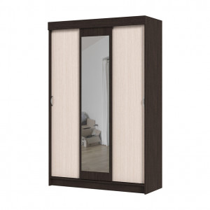 Шкаф-купе 3-х створчатый с зеркалом Басса ШКК 551  Бежевый/Тёмно-Коричневый 130х51х202