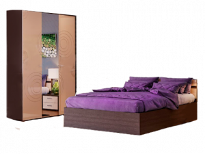 Спальный гарнитур Ника (кровать+шкаф) капучино глянец/венге