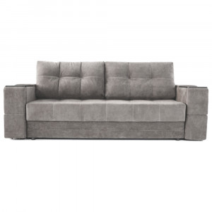Диван прямой раскладной с встроенным столиком Бруклин серый велюр 245см