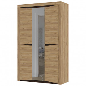 Шкаф распашной 3-х створчатый Паола ШК 702 с зеркалом дуб крафт золотой/венге 137х53х220