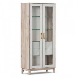 Шкаф-витрина двухстворчатый распашной с 2-мя ящиками Липари Дуб маувелла белый 89х44х195