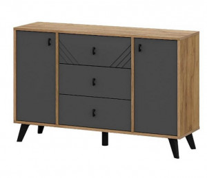 Комод Байкал 3 ящика двухстворчатый Дуб Золотой/Графит 114х73х33