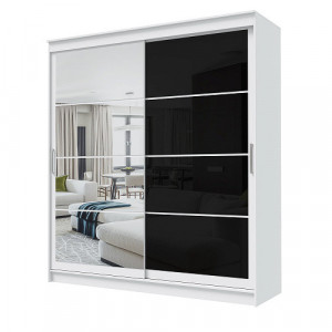 Шкаф-купе 2-х створчатый с зеркалом ГРАНД Белый гладкий/Лакобель черный 200х61х220