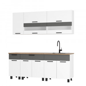 Кухня прямая  Монтана Белый/Графит/Дуб кера 200см